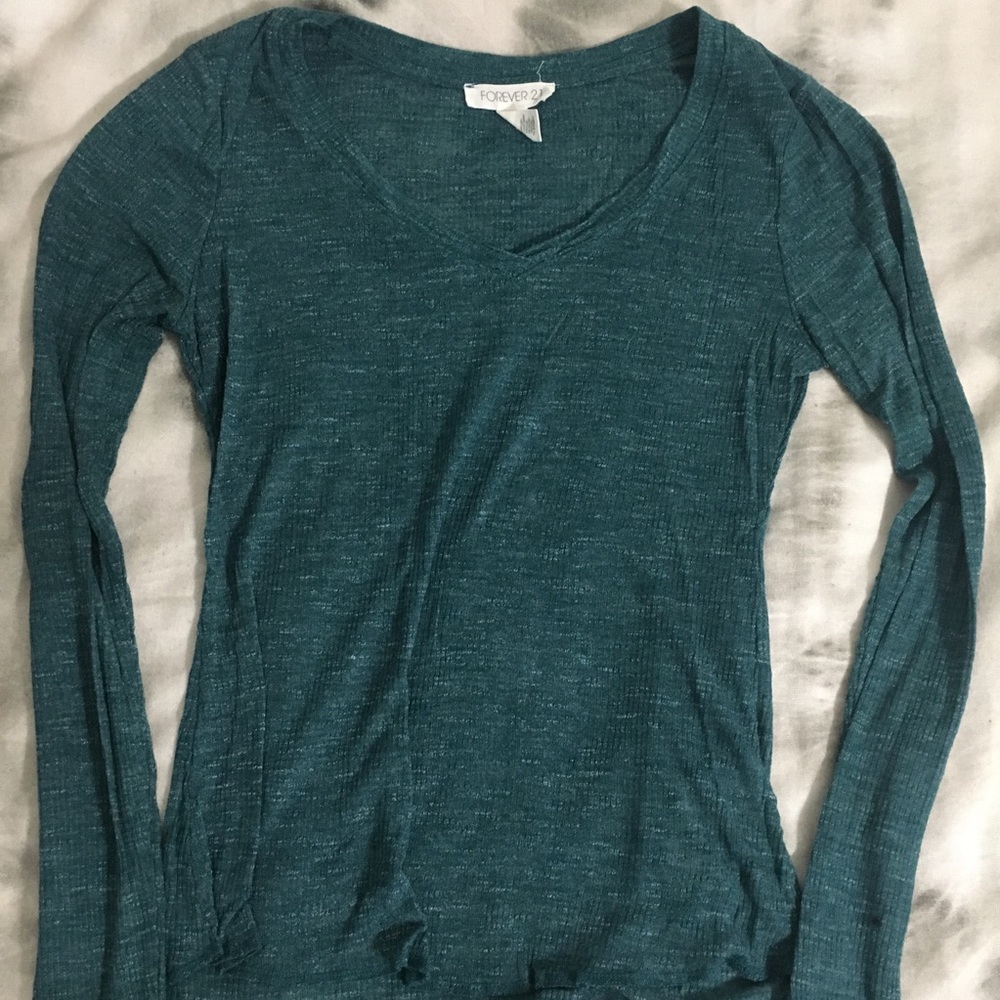 Forever 21 Green V-Neck Long Sleeve
